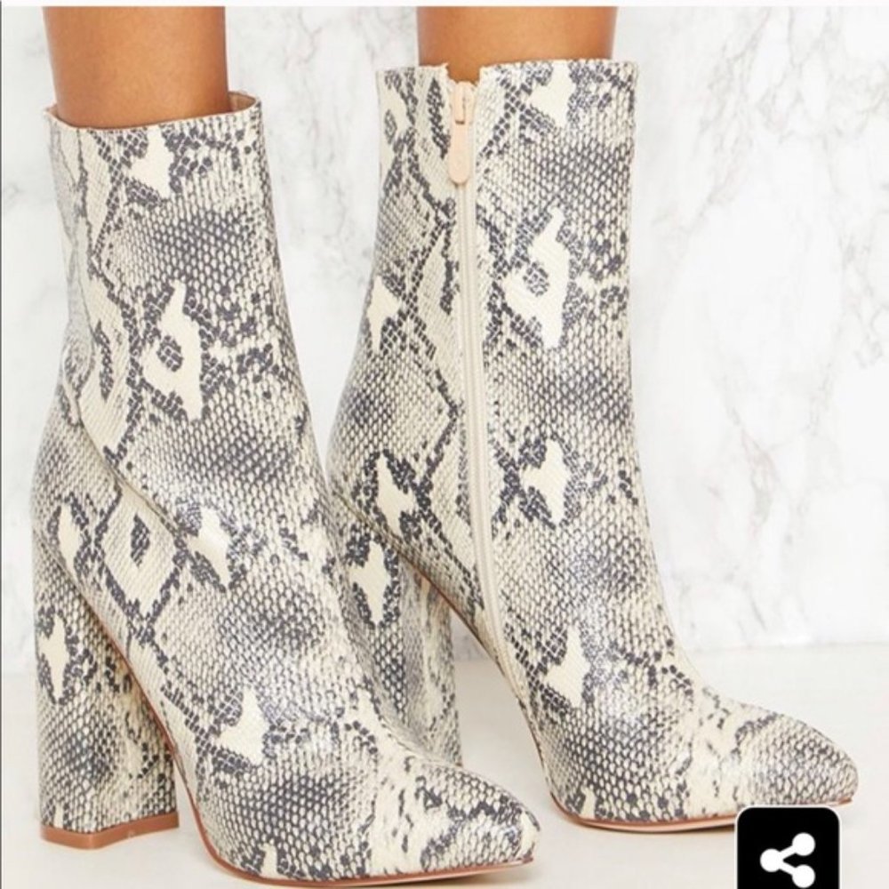 Pretty Little Things Faux Snakeskin Boots.- Size 8